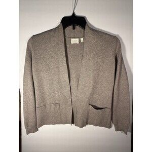 Cyrus Women's Knit Cardigan Sweater Solid Taupe/Tan  Open Front Pockets Size S